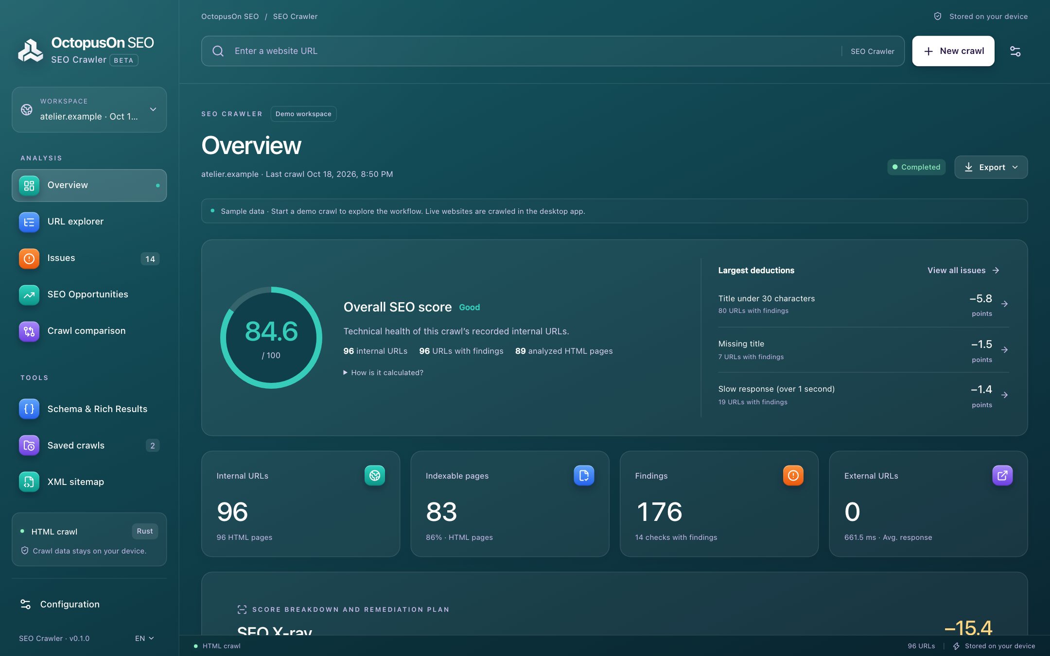 OctopusOn SEO Crawler window
